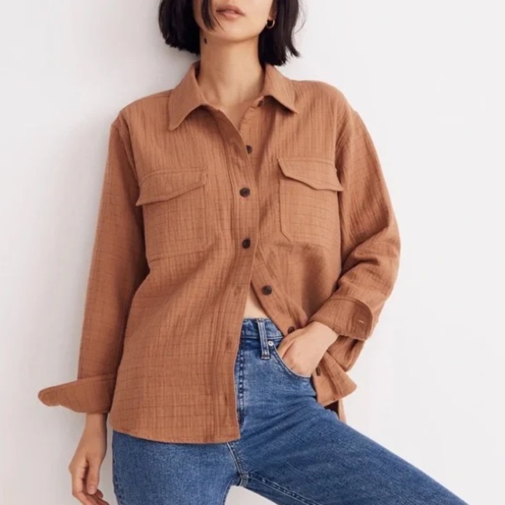 Madewell Button Down Shirt Camel Brown Neutral Cotton Natural Fibers XXS